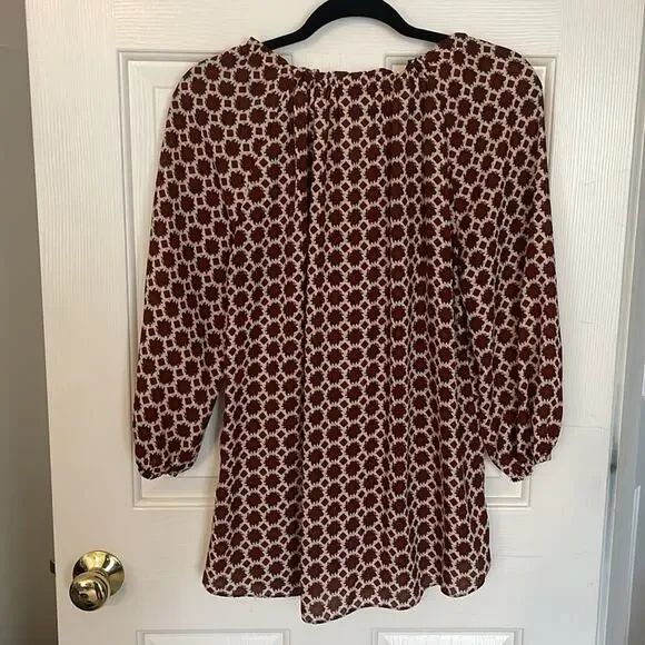 Roz & Ali Womens Blouse Large Geometric Diamond Red Cream 3/4 Length Sleeve - Picture 2 of 9